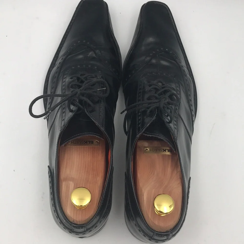 Paolo Lantorno Black Leather Lace Up Oxford Pointed Toe Made in Italy